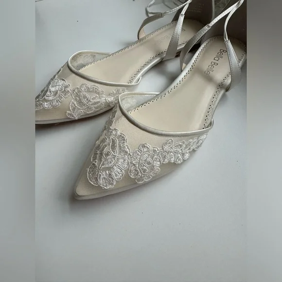 Bella Belle Alicia Ivory Lace Wedding Ballet Flats – Size 10 - Picture 5 of 9